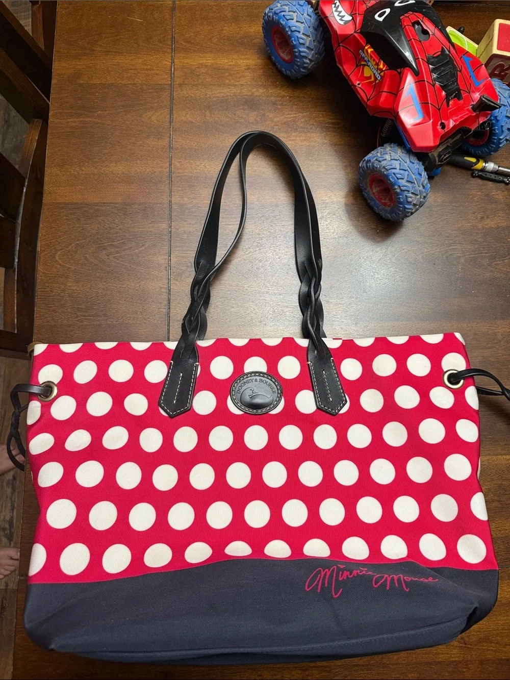 Red Polka Dot Tote Bag with Black Trim